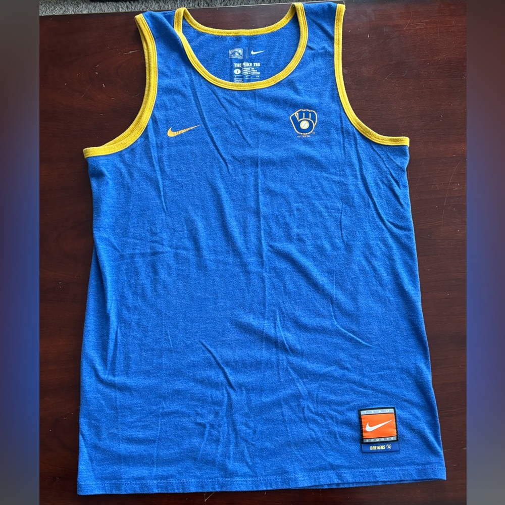 Brewers Nike Blue and Yellow Tank Top